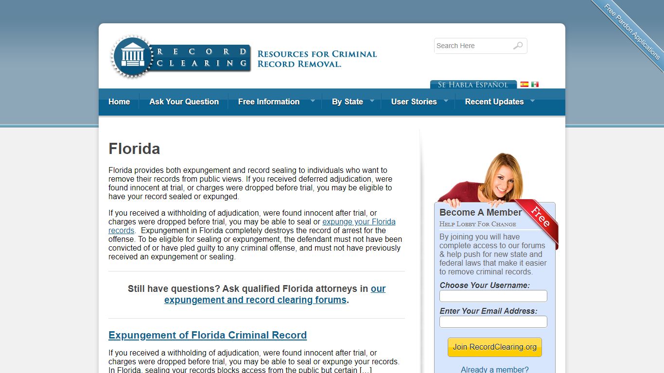 Florida - Free Criminal Record Clearing and Expungement Information